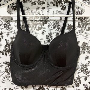 Victoria’s Secret Shimmering Longline Bra Top Black | Underwire Bustier